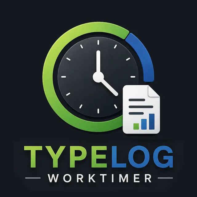 TYPELOG Worktimer Logo mit Uhr und Dokument-Symbol